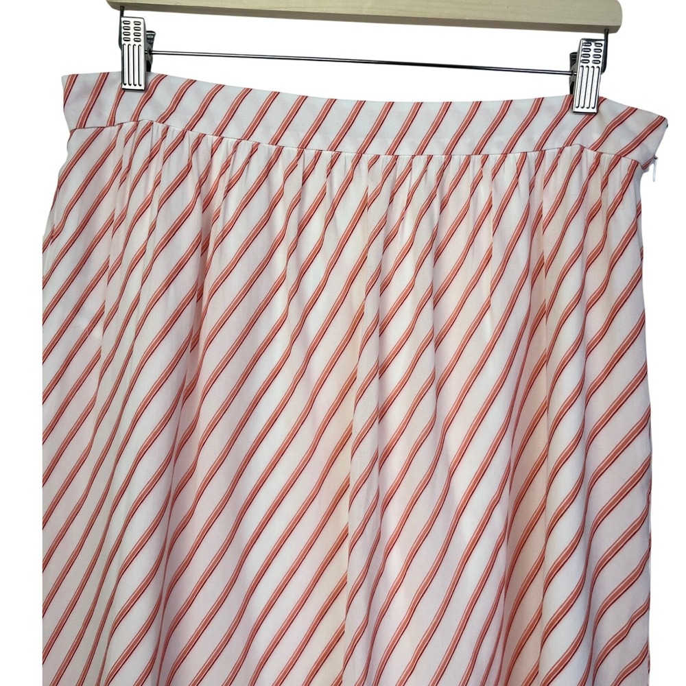 LOFT Women's Ruffle‎ Hem Midi Girly Skirt Pink White Striped Pleated Size 12 New - Picture 3 of 8